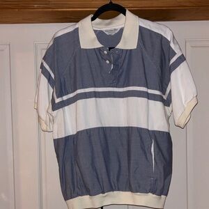 Vintage Dior Men’s Short-Sleeve Polo in Blue and White Stripe